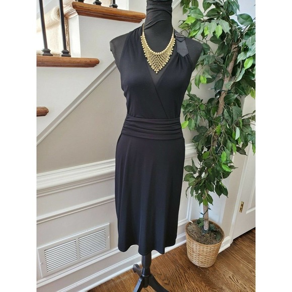 Laundry Women's Solid Black Rayon Halter V-Neck Knee Length Dress Size 4 - Picture 1 of 12